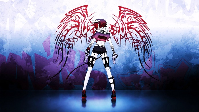 Anime girl with tribal wings and pistols