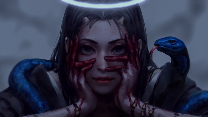 Demon girl with snake and halo 4K