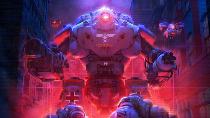 Giant Nazi Mech with Drones in City