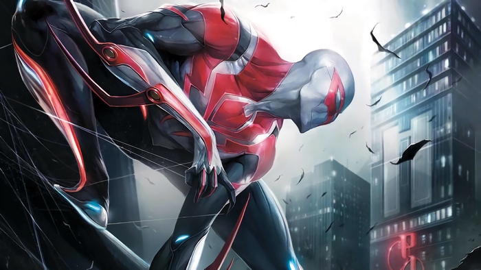 Spider-Man 2099 in a city skyline