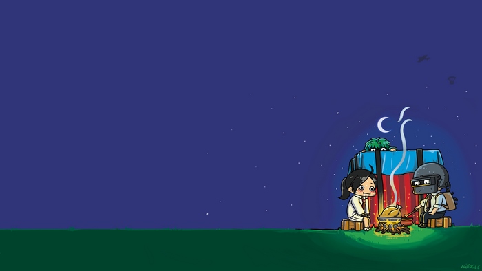 PUBG characters camping with air drop crate