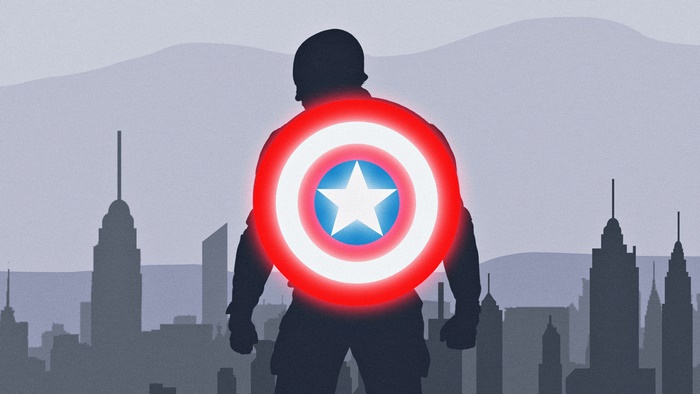 Captain America's Shield in front of a Cityscape