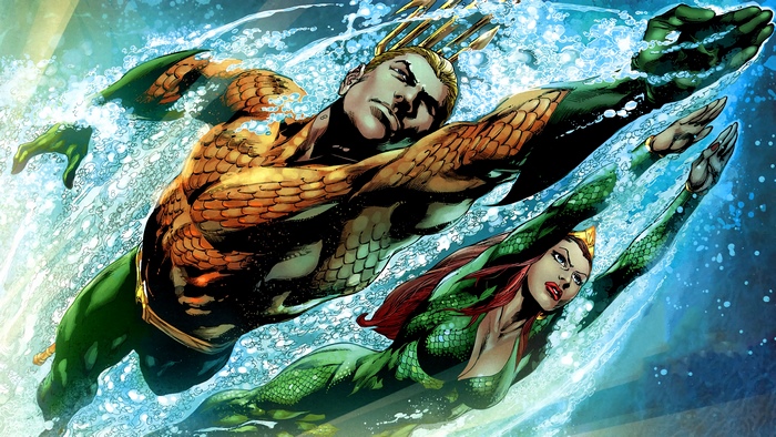 Aquaman and Mera swimming in water 4K