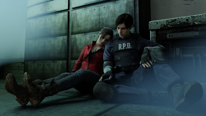 Leon and Claire from Resident Evil sitting