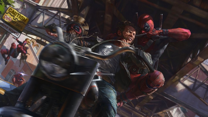 Deadpool Corps vs. Wolverine on a Motorcycle 4K