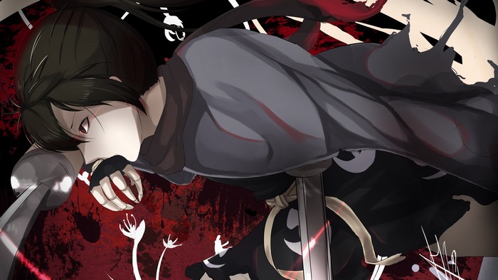 Anime character with sword and dark cloak