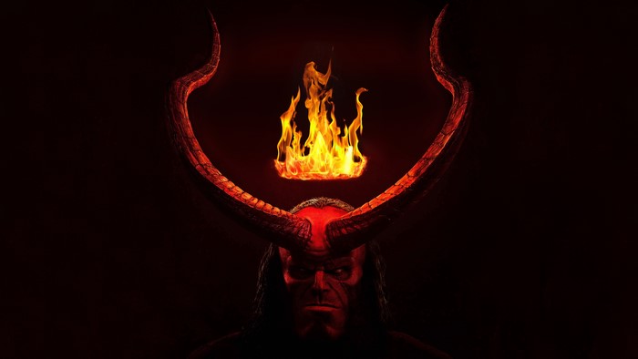 Hellboy with horns and fire