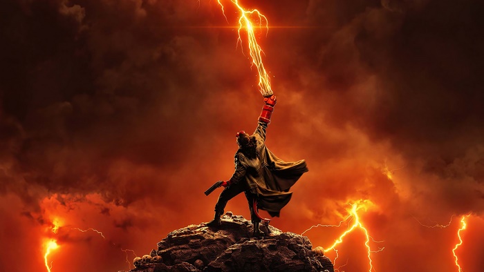 Hellboy with sword and lightning 4K