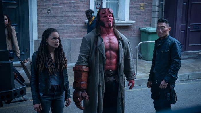 Hellboy and allies in an urban setting