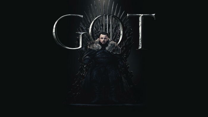 Samwell Tarly from Game of Thrones on the Iron Throne 4K
