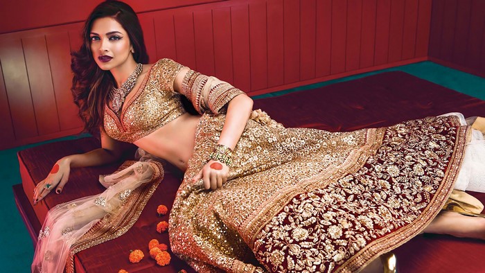 Deepika Padukone in a golden lehenga