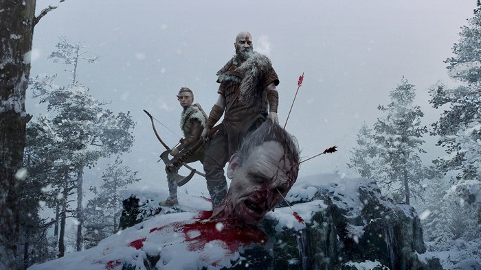 Kratos and Atreus with Giant's Head from God of War 4K