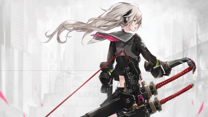 Anime Girl with Katanas in Sci-Fi Setting 4K