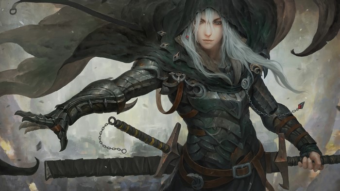Fantasy Warrior with Hood and Swords 4K