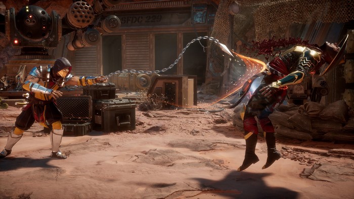 Scorpion from Mortal Kombat 11 fighting