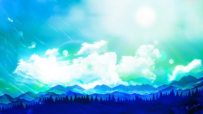Minimalist 4K Mountains Forest Clouds
