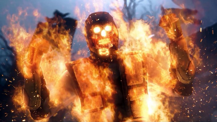 Scorpion from Mortal Kombat 11 in flames 4K