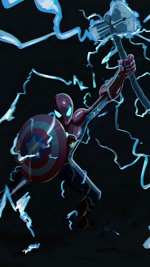 Spider-Man with Captain America Shield and Stormbreaker Axe