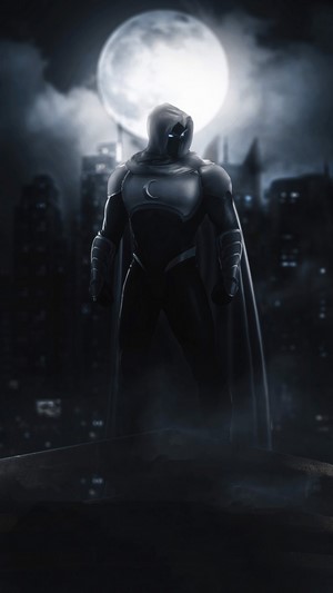 Moon Knight standing in front of the moon