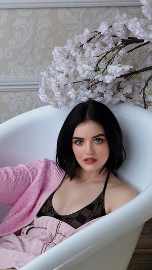 Lucy Hale in a Bathtub with Flowers