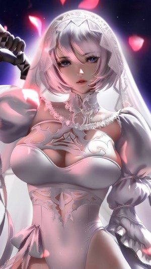 2B from Nier Automata in a white dress 4K