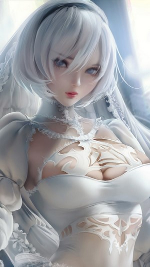 2B, Nier Automata, White Dress, 4k