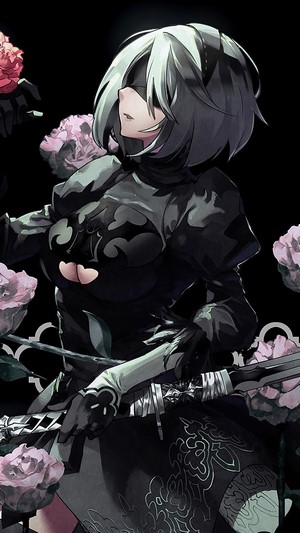 2B from Nier Automata with Roses and Katana 4K