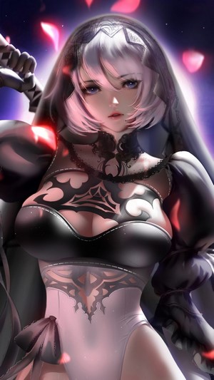 2B, Nier Automata, Beautiful, Black, Dress, 4k