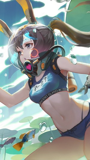 Anime, Girl, Underwater, Diving, Arknights, Amiya, 4k