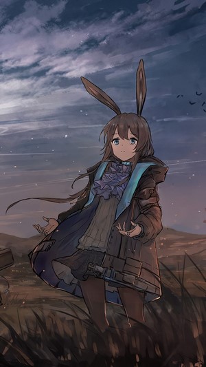 Anime girl with bunny ears in a field