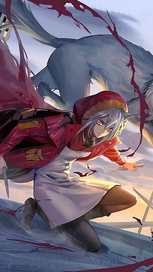Projekt Red from Arknights with a wolf