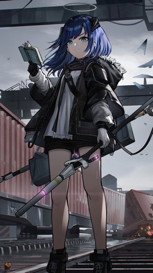 Exusiai from Arknights holding a book
