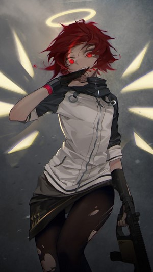 Exusiai from Arknights with halo and gun