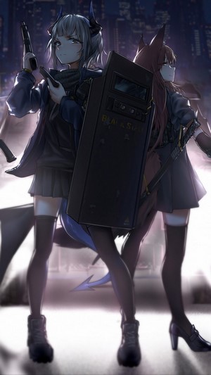 Franka and Liskarm from Arknights with Riot Shield