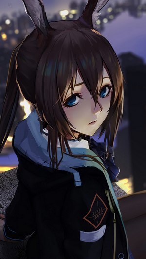 Amiya from Arknights in a city at night 4K