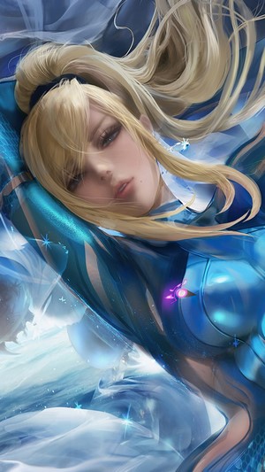 Samus Aran from Metroid in blue suit, 4K