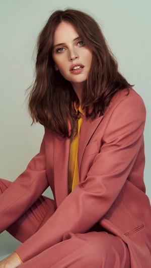 Felicity Jones in a pink suit