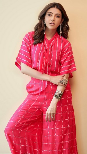 Kajal Aggarwal in pink outfit