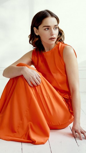 Emilia Clarke in orange dress photoshoot 4K
