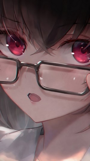 Anime girl with red eyes and glasses 4K