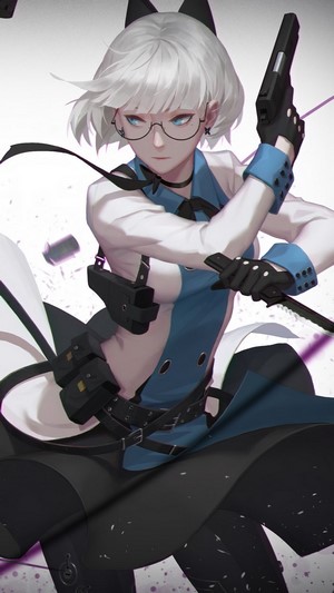 Anime Girl Assassin with Gun and Knife 4K