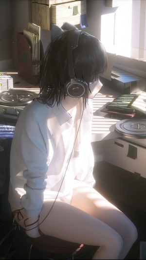 Anime, Girl, Headphones, 4k