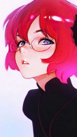 Anime girl with red hair and glasses