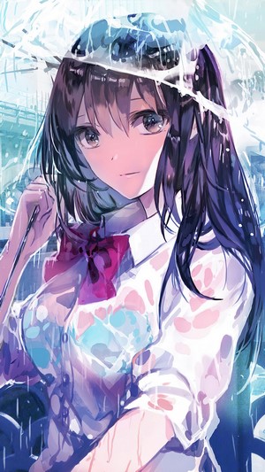 Anime, Girl, Umbrella, Raining, 4k