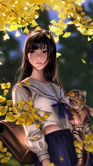 Anime, Girl, Student, School, Art, 4k
