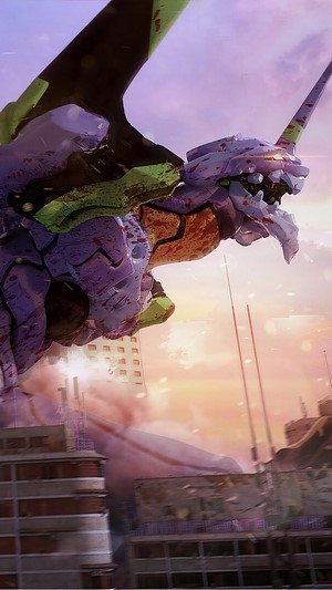 Evangelion Unit-01 in a destroyed city