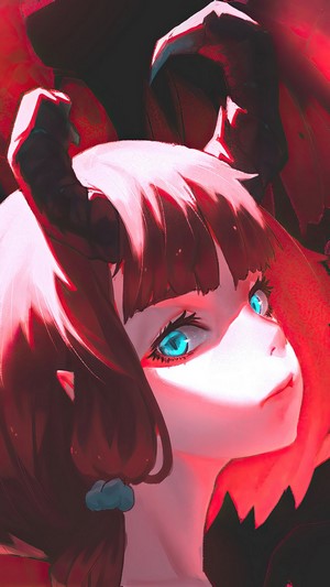 Anime Demon Girl with Blue Eyes and Horns 4K