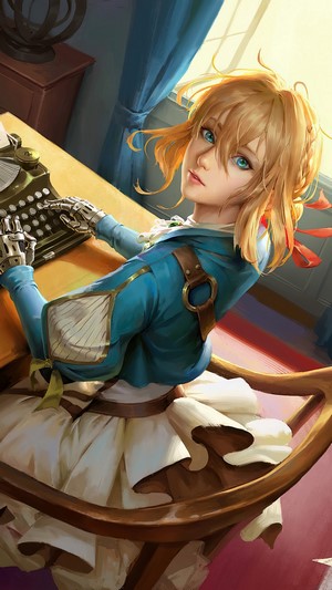 Violet Evergarden at a typewriter