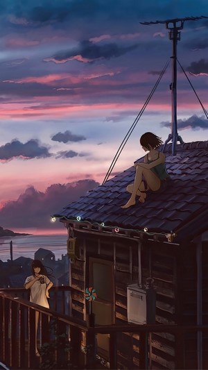 Sunset, Village, Sunset, Anime, 4k