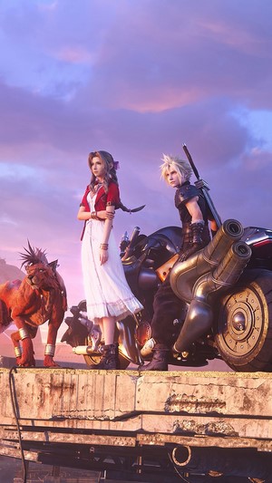 Cloud, Aerith, and Red XIII from Final Fantasy 7 Remake 4K
